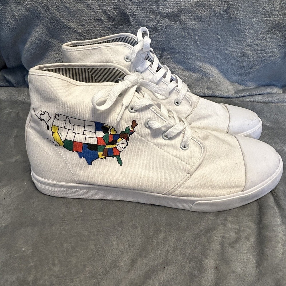 Bangs White High Top Shoes Mens Size 11 Womens 12.5 Lace Up United States Map